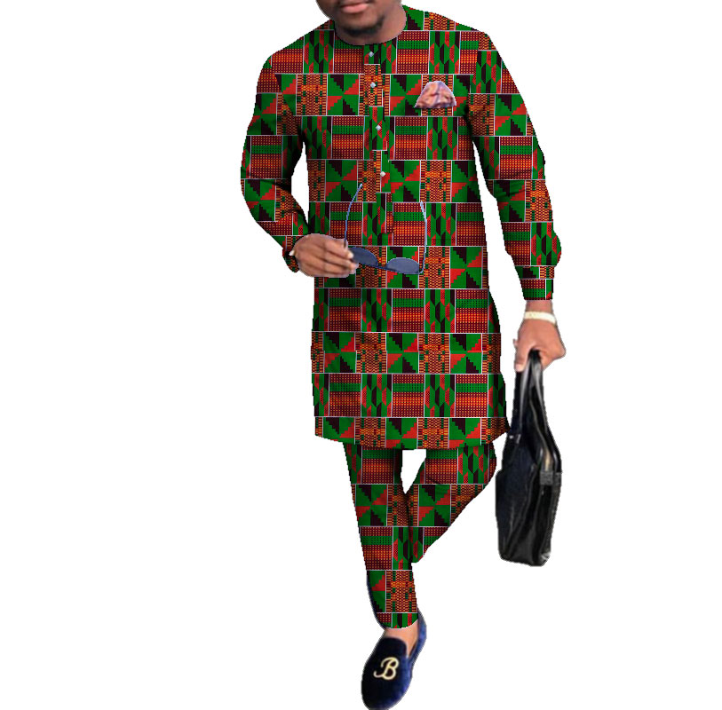 causal african dashiki traditional wear for men shirt and pants set (6)